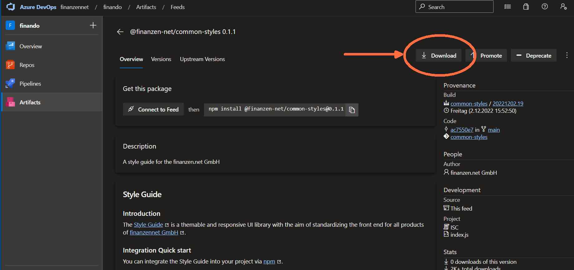 Azure Artifactory Download
